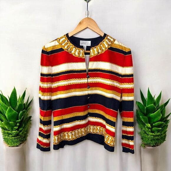 Vintage silk ADRIANA PAPÉLL Striped Button evening jacket women’s small size 6 - Picture 1 of 5